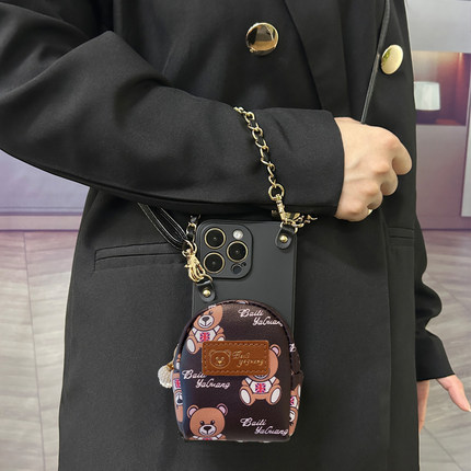 情侣兔适用OPPOReno15pro手机壳14小熊书包Reno15斜跨绳14背带12门禁卡11可爱卡通13手提包12se插卡7保护套