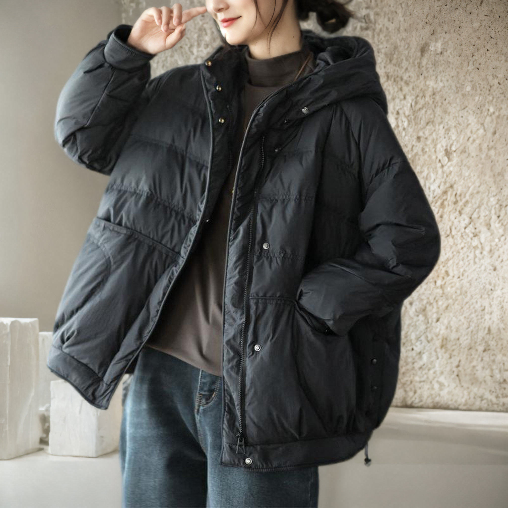 休闲口袋女200斤秋冬季棉服外套自制韩版大码保暖连帽加厚宽松