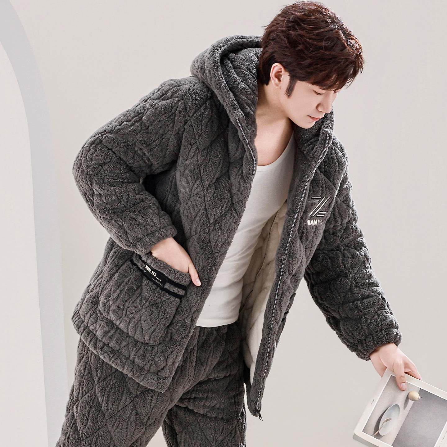 男士冬季加厚加绒珊瑚绒睡衣