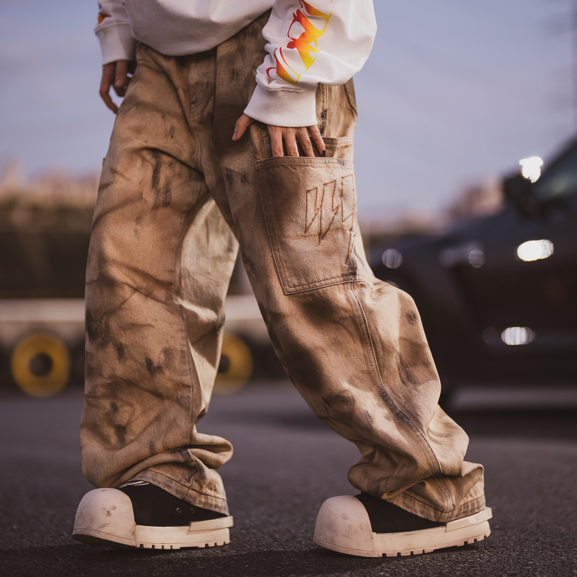 珠帆超重工刺绣复古工装裤