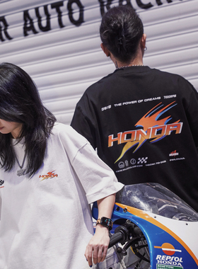 wildsoul【HONDA】夏季重磅300GT恤宽松印花圆领潮流休闲情侣短袖