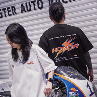 wildsoul【HONDA】夏季重磅300GT恤宽松印花圆领潮流休闲情侣短袖