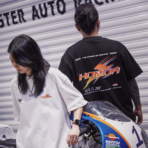 wildsoul【HONDA】夏季重磅300GT恤宽松印花圆领潮流休闲情侣短袖