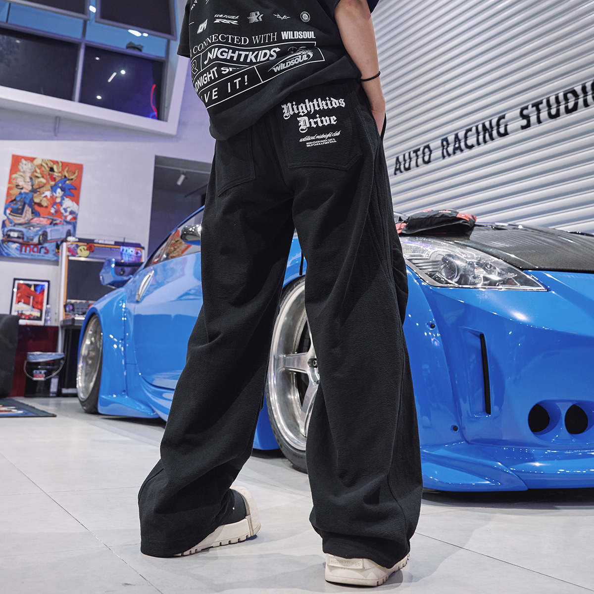 wildsoul高街百搭美式华夫格刺休闲长裤立体褶皱慵懒感微啦长裤