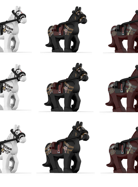 积木小颗粒拼装动物战马马鞍加宽版铠甲古代士兵拼插儿童玩具