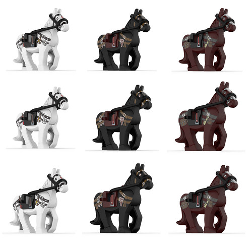 积木小颗粒拼装动物战马马鞍加宽版铠甲古代士兵拼插儿童玩具