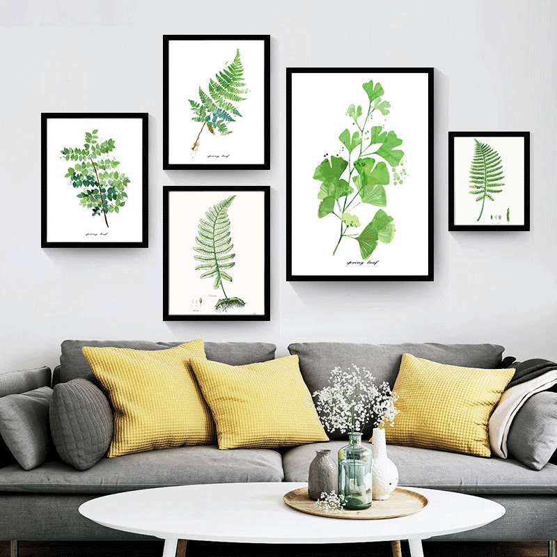 圣仕北欧小清新树叶组合相框墙沙发背景组合画卧室餐厅玄关装饰画图片
