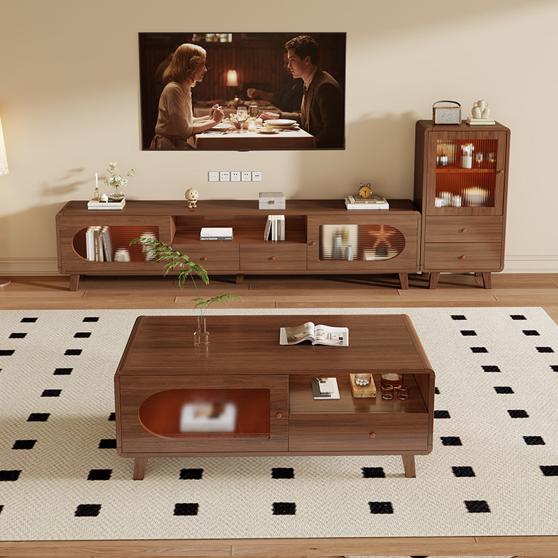 新款电视柜茶几组合家用客厅小户型落地式简易带玻璃门储物柜