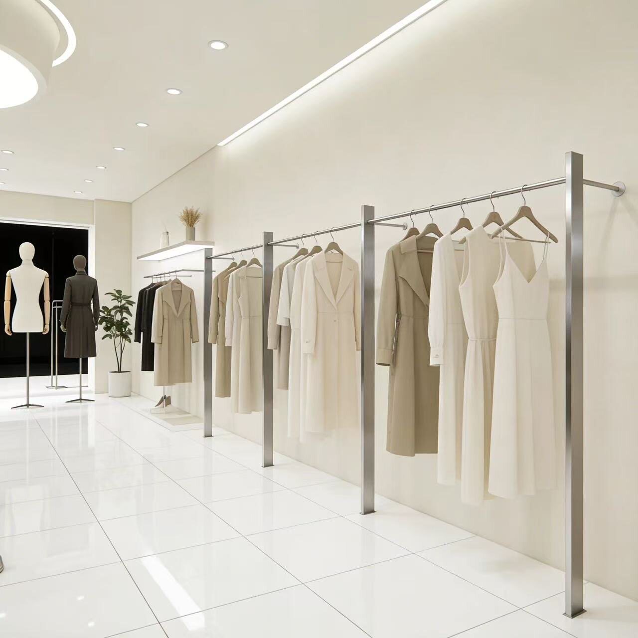 服装店展示架落地式轻奢男女装林家不锈钢与木质服装店货架挂衣架