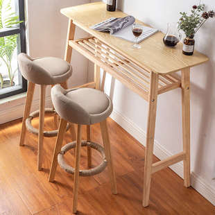 靠墙实木长条吧台桌北欧简约家用客厅阳台奶茶店双层酒吧桌椅