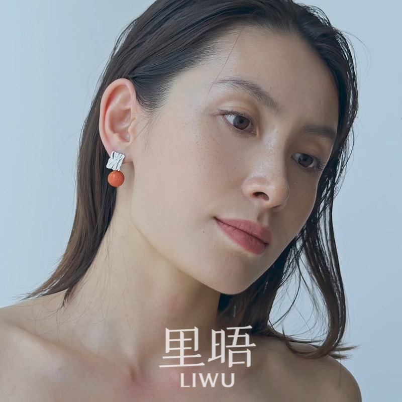 里晤LIWU·风的形状|通体S925银南红耳钉新中式送女友礼物中秋节