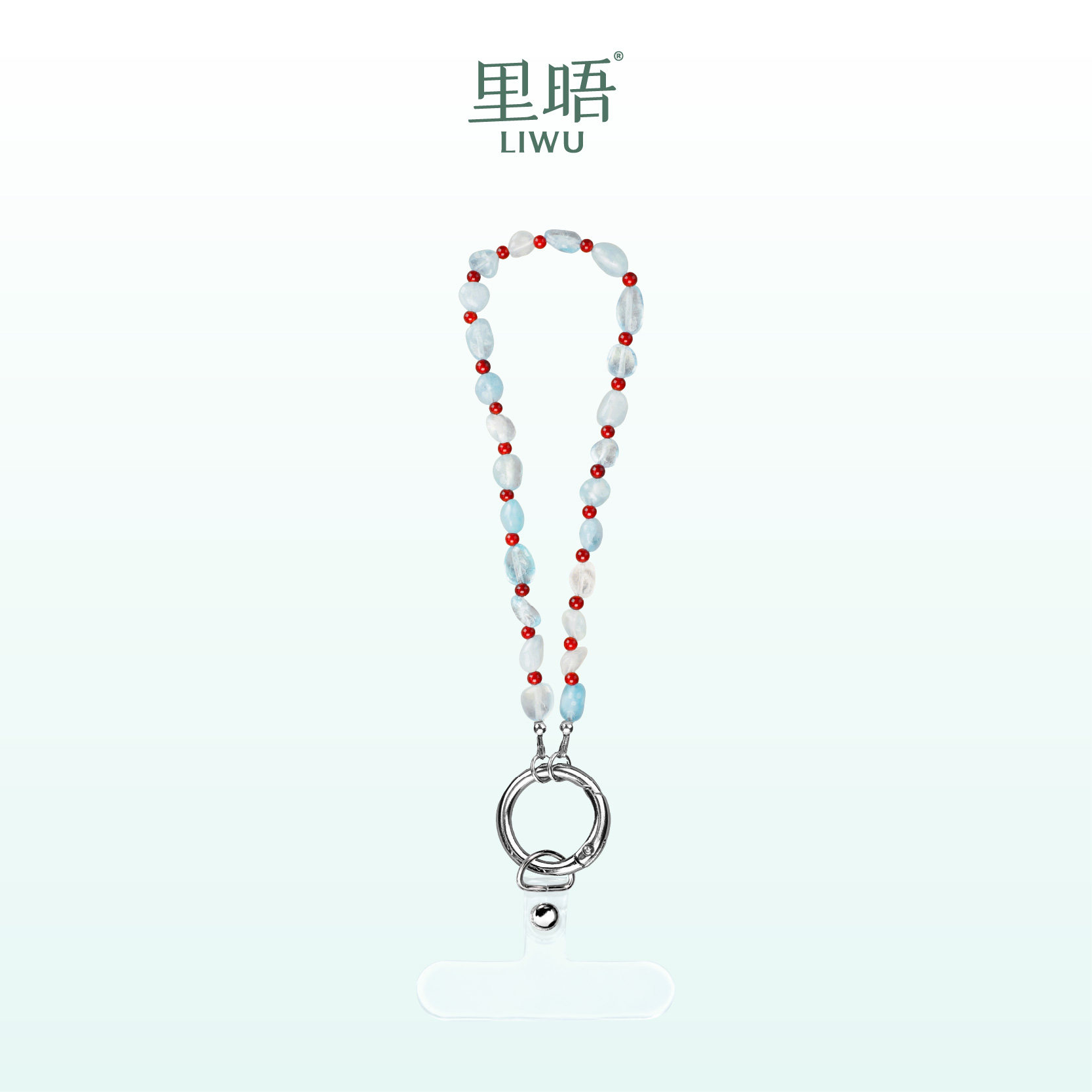里晤LIWU·蓝雾系列|天然海蓝宝红玛瑙串珠手机链新中式生日礼物