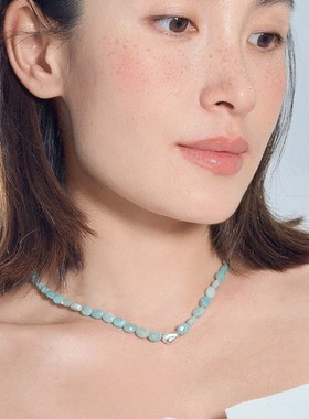 里晤S925纯银异型天河石银珠子项链新中式显白节日送女友生日礼物