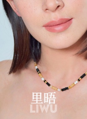 里晤S925纯银黑玛瑙黄玛瑙白贝母串珠项链新中式礼物节日生日礼物
