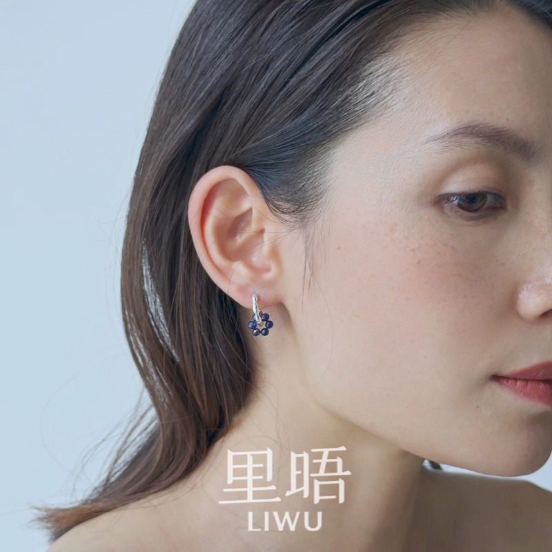 里晤LIWU通体S925银天然青金石花朵耳环新中式送女友礼物中秋节