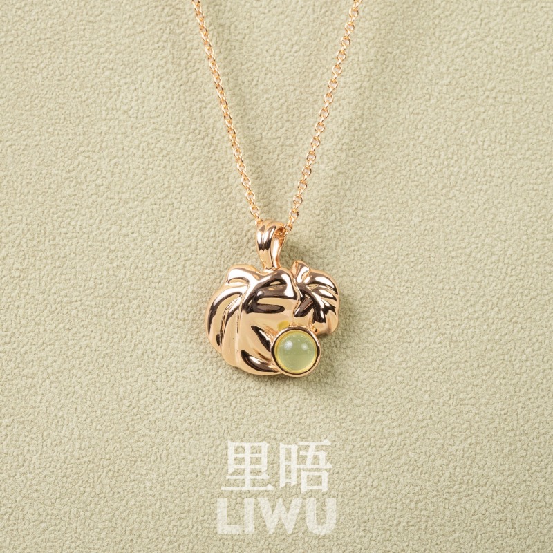 里晤S925纯银镀金玉髓叶子项链