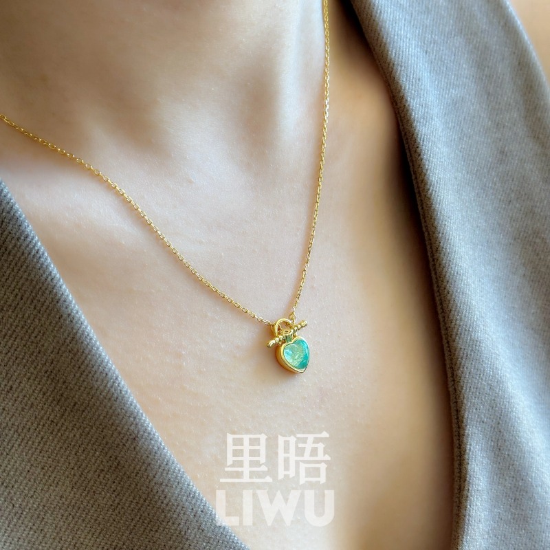 S925纯银水晶爱心吊坠OT扣项链