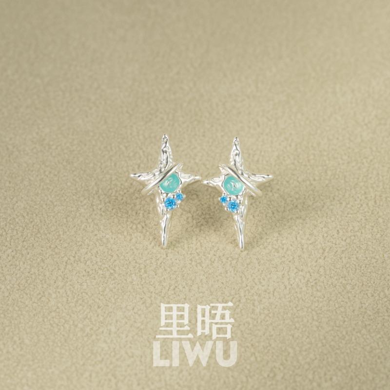 S925纯银十字星芒耳钉