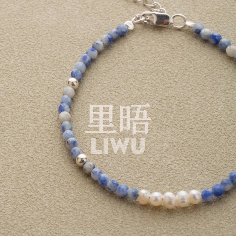 里晤S925银天然淡水珍珠青金石串珠手链显白新中式送闺蜜送女友