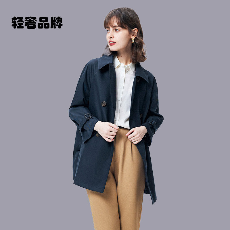 朗姿约定藏青色风衣女小个子中长款2026新款韩版流行通勤秋季外套