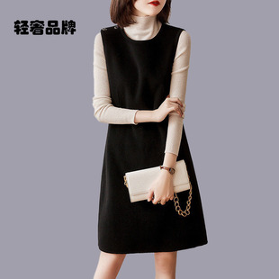 朗姿约定毛呢背心裙女秋冬2026新款呢子高端小香风无袖背带连衣裙