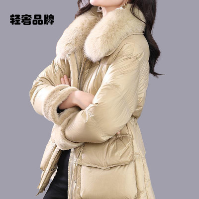 朗姿约定2024年冬季女式羽绒服新款经典小狐皮领加厚暖腰夹克