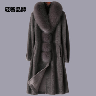 朗姿约定羊剪绒大衣女新款 2026冬显瘦狐狸毛领羊羔毛颗粒皮草外套