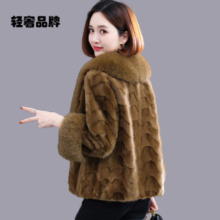 朗姿约定天鹅绒水貂毛大衣女2026新冬小个子狐狸毛领拼貂皮草外套