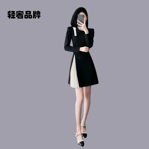 朗姿约定高级感假两件拼接连衣裙女春秋新款小个子收腰显瘦绝美
