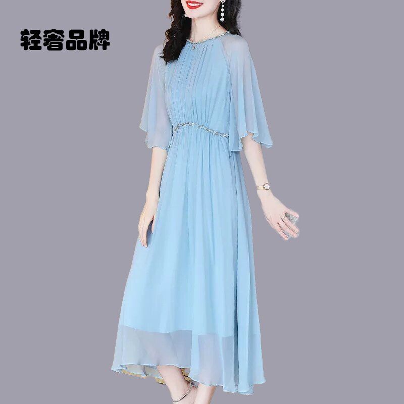 真丝连衣裙女夏季2025年新款奢华大牌气质裙子桑蚕丝显瘦纯色长裙