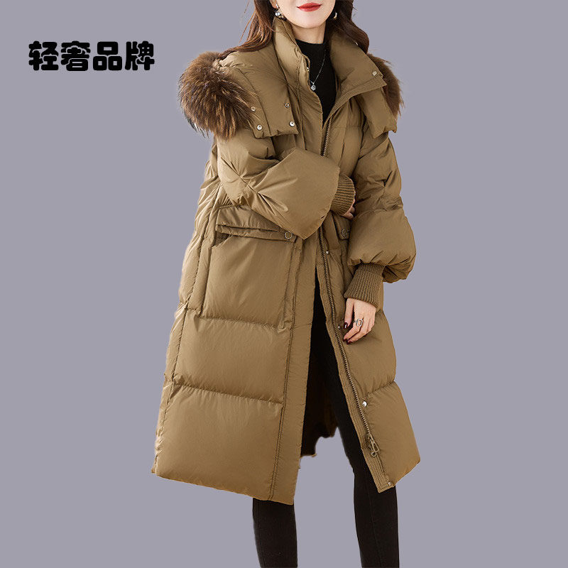朗姿约定加厚保暖宽松中长款羽绒服女冬季2026新款毛领90白鸭绒