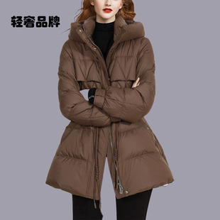朗姿约定连帽防风白鸭绒羽绒服女2026冬季 抽绳收腰显瘦外套女 新款