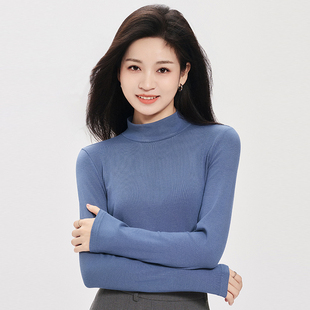 女休闲百搭5404 秋冬新款 柒量一裁小个子蓝色毛针织衫 打底衫