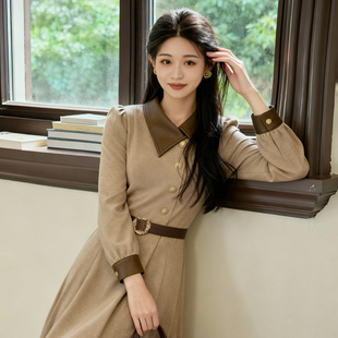 柒量一裁小个子法式气质收腰长款日常温柔好看新款秋冬连衣裙3197