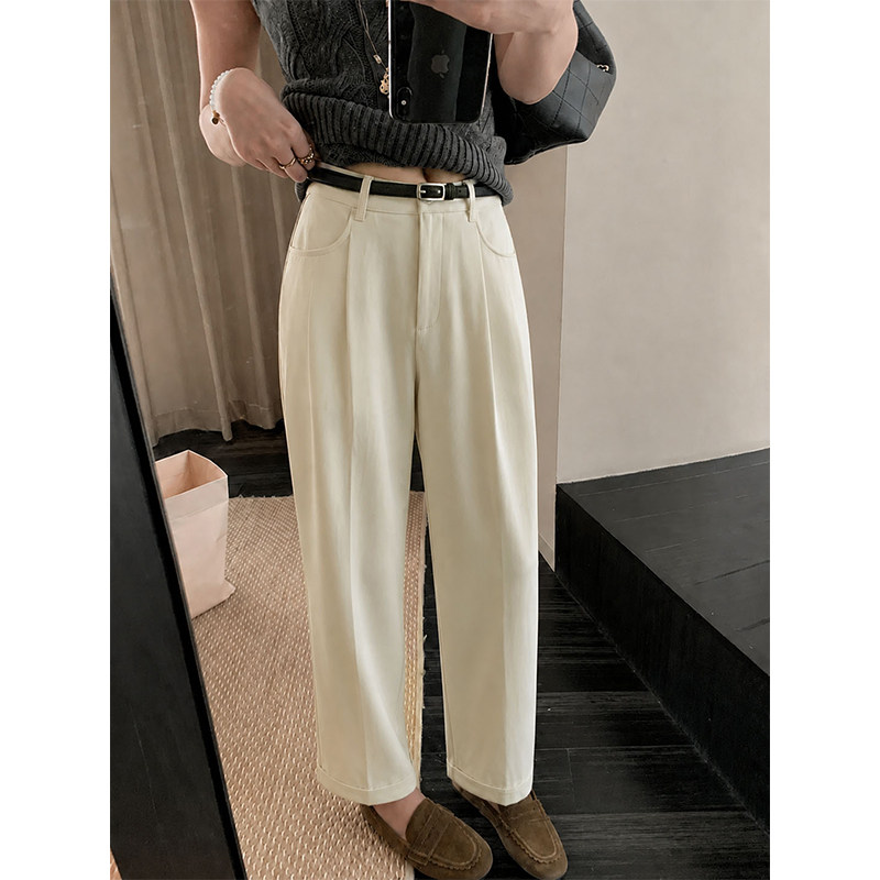 柒量一裁小个子九分裤燕麦色阔腿裤女垂感通勤百搭88-89.5cm1259