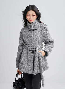 柒量一裁小个子灰色毛呢外套秋冬新款收腰显瘦3171
