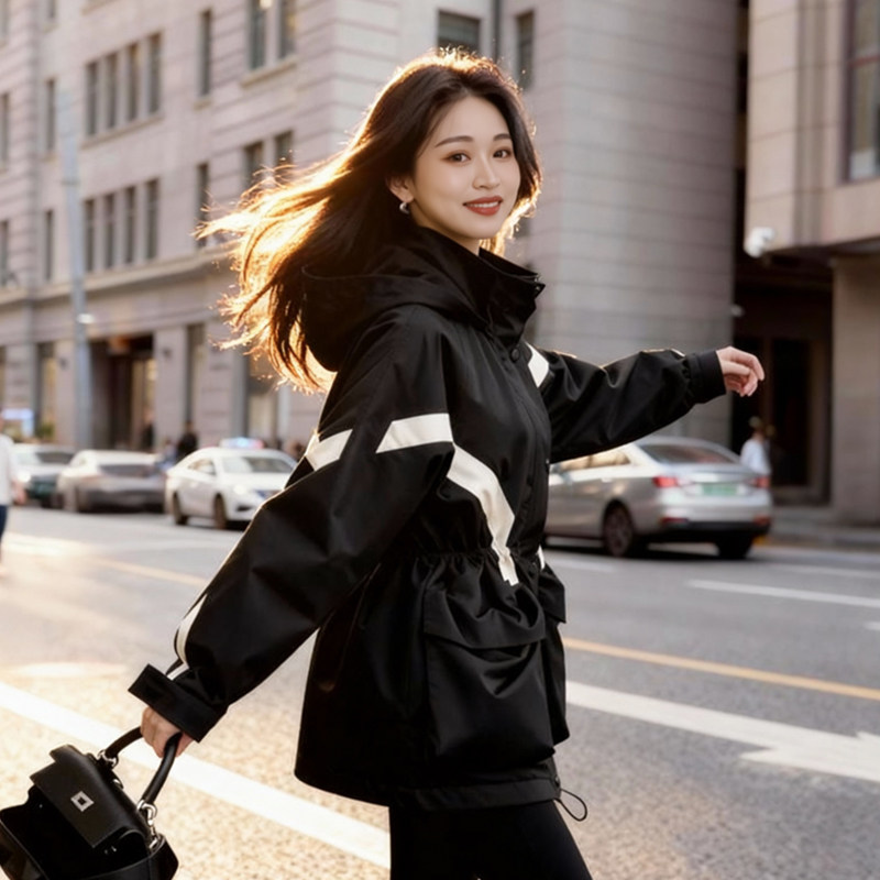 柒量一裁小个子黑色外套工装派克服秋冬巨好看的初冬外套3450