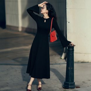 柒量一裁小个子黑色毛织连衣裙秋冬长裙连身裙3466（新风潮）