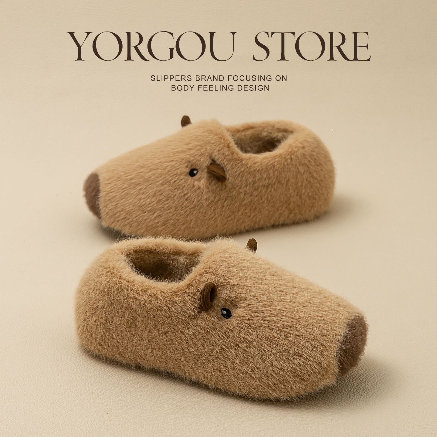 远港卡皮巴拉棉拖鞋包跟保暖女士