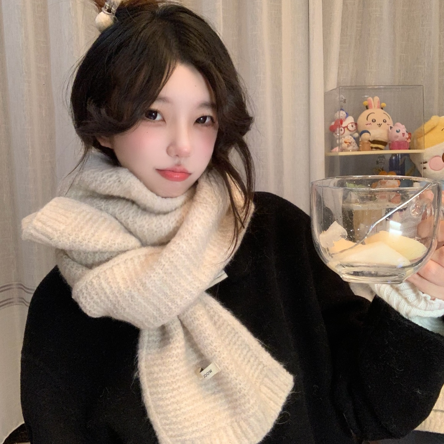 蓝色高级感含羊毛围巾