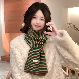 蓝色高级感加厚小围巾女秋冬季韩系氛围感保暖针织时尚百搭围脖男