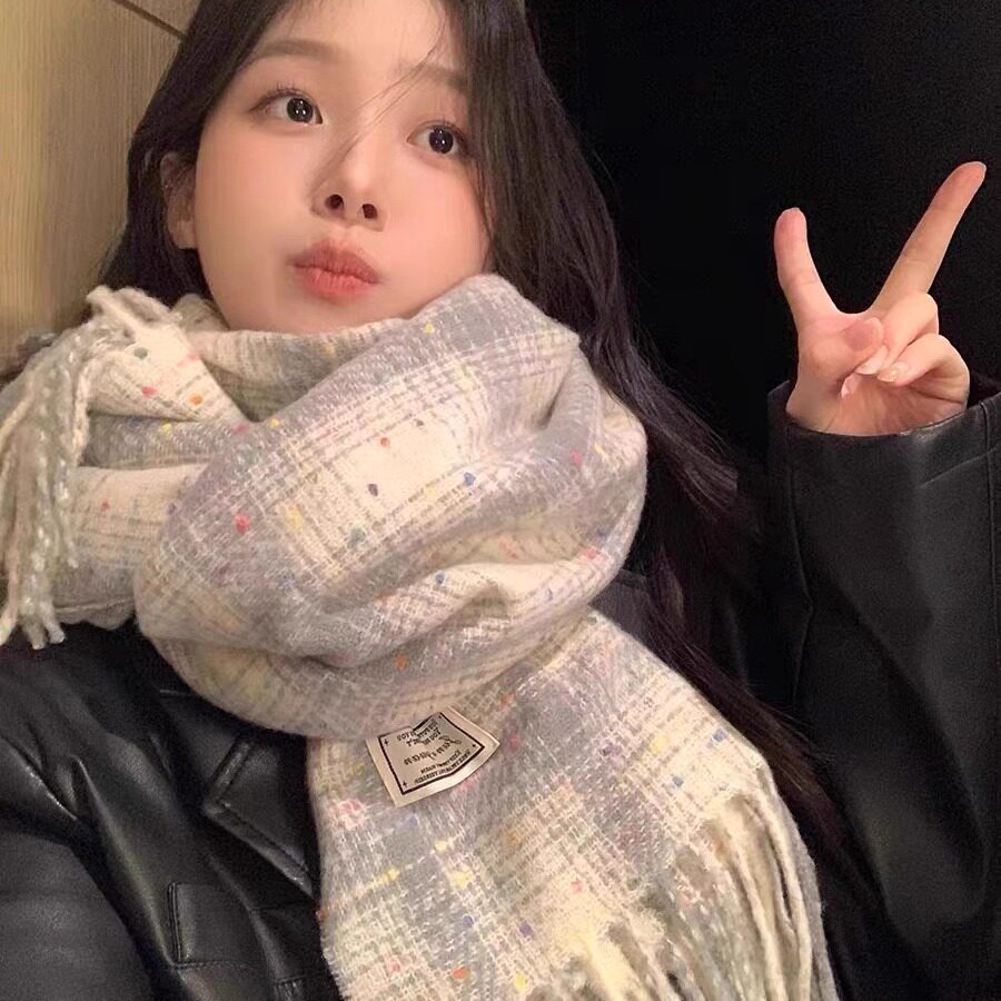 彩虹豆韩版ins显白围巾女2025新款秋冬学生情侣百搭保暖加厚围脖