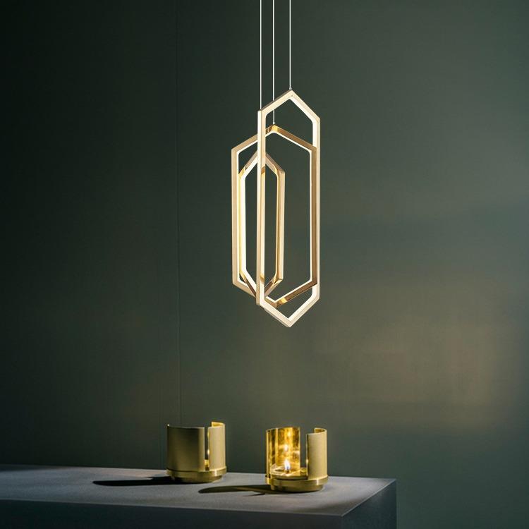 不锈钢菱形床头吊灯后现代简约设计师极简餐厅吧台客厅背景小吊灯