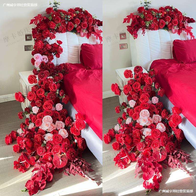 。婚房床头仿真花艺卧室房间床头花民宿客厅沙发装饰花结婚用品