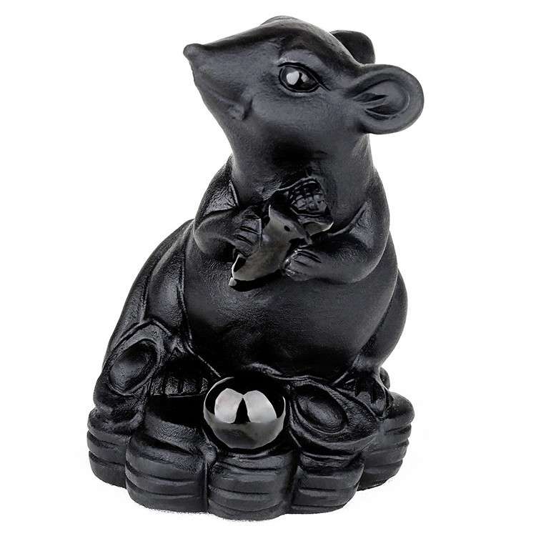 xyt天然黑曜石老鼠摆件生肖吉祥物家居饰品鼠摆件兔年吉祥物黑色