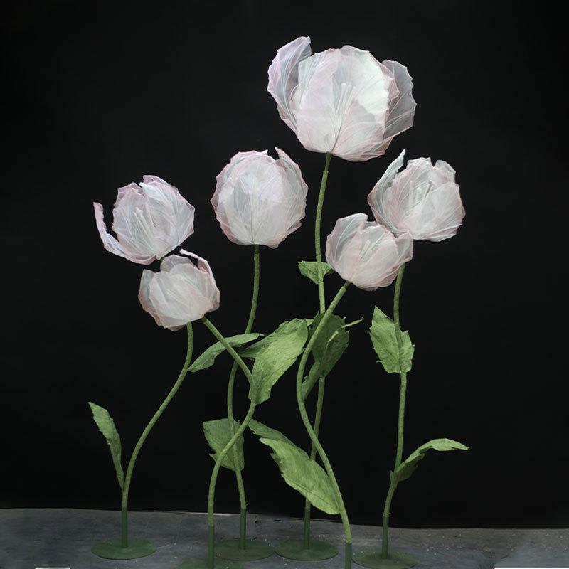 大型户外网纱仿真花郁金香美陈布置装饰巨型花纸艺店铺橱窗