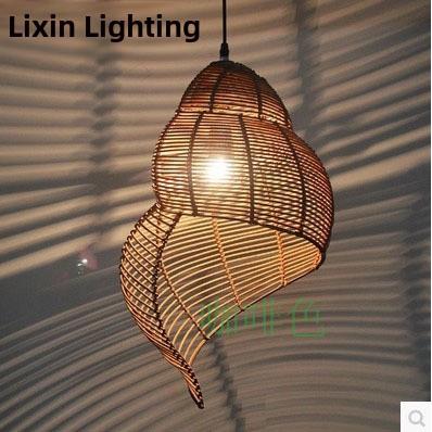 现代中式田园风格藤艺创意吊灯特色餐厅客厅茶楼阳台个性海螺吊灯
