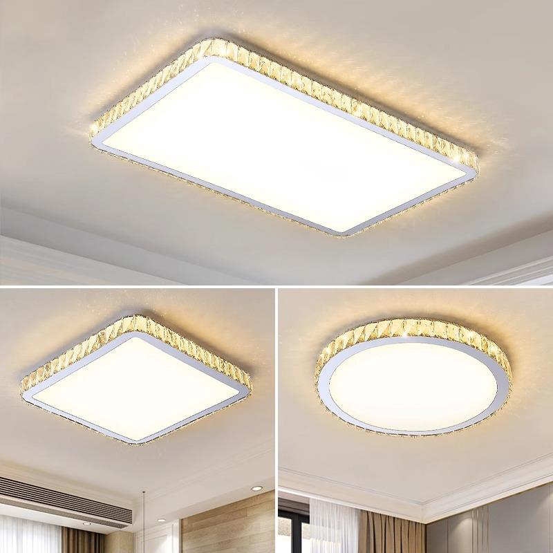 跨境长方形吸顶灯客厅灯简约现代大气卧室圆形房间灯轻奢水晶灯具