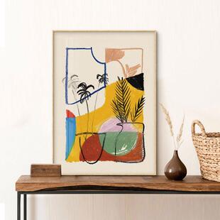 北欧简约抽象植物花卉装饰画客厅卧室桌摆版画铅笔风景静物挂画