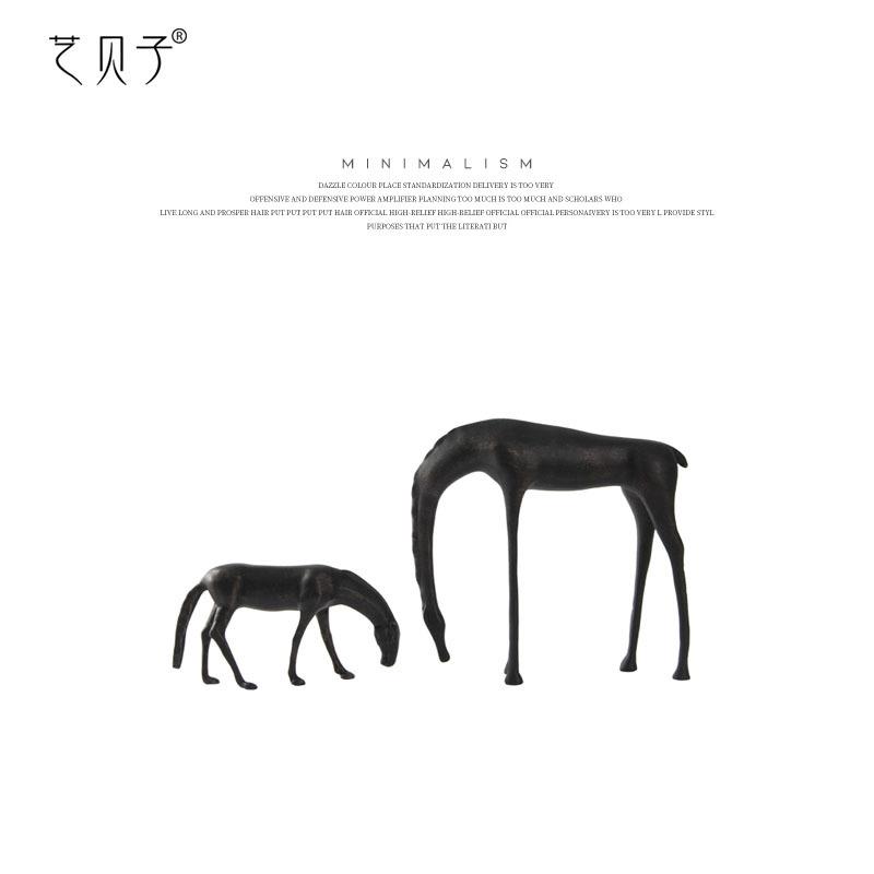 艺贝子饮水马金属新中式摆件客栈酒店样板间玄关书房书桌软装饰品